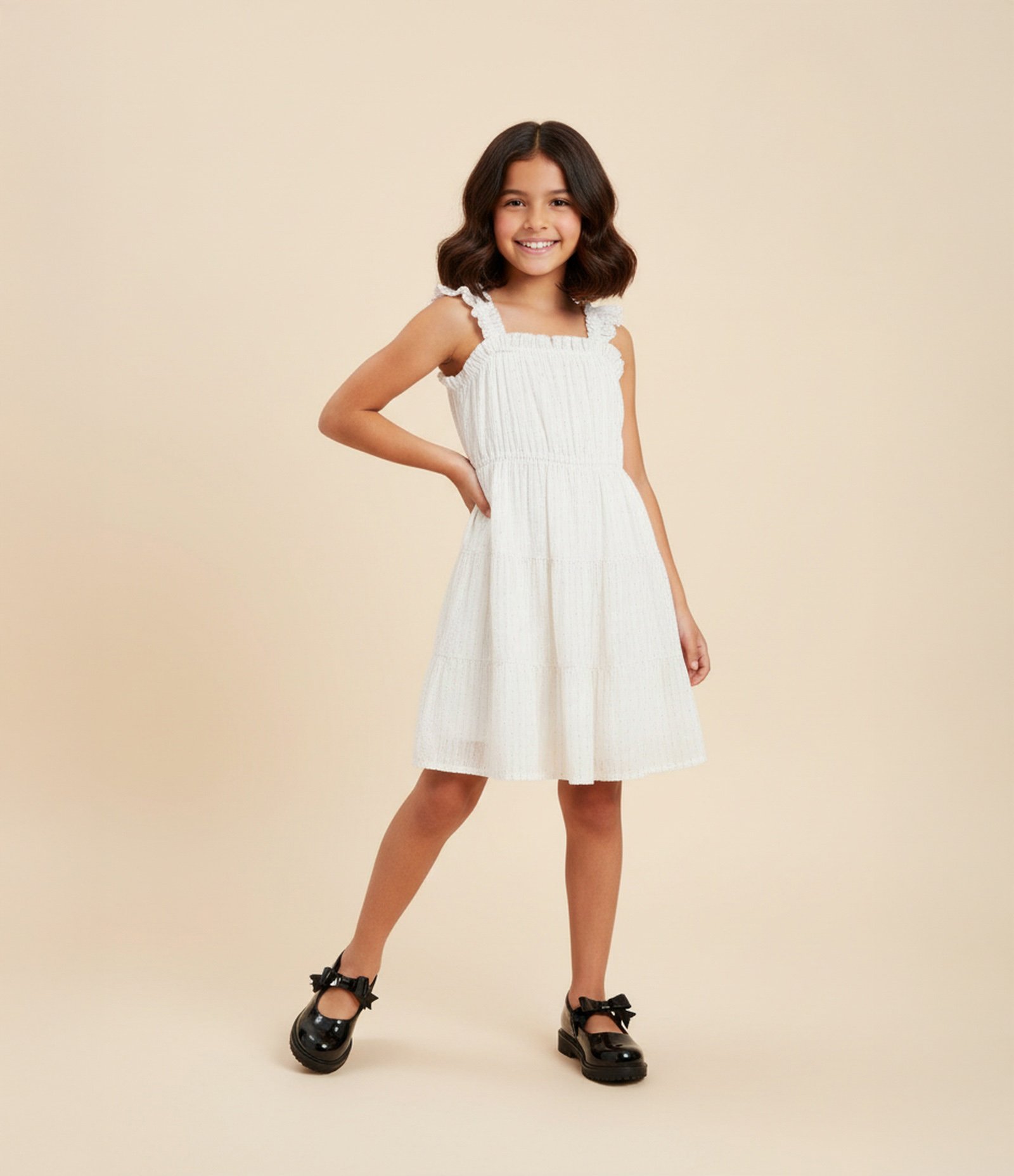 Vestido Infantil em Airflow Metalizado - Tam 5 a 14 Anos Branco 1
