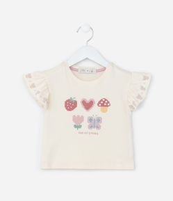 Blusa Infantil com Babadinho e Estampa Ícones Fofos - Tam 1 a 6 Anos
