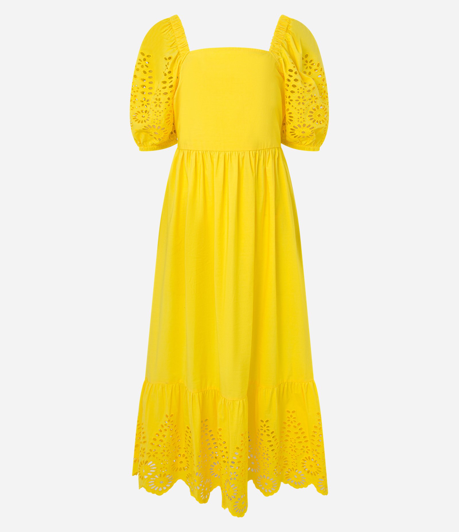 Vestido Long Midi em Laise em Manga Bufante Amarelo 6