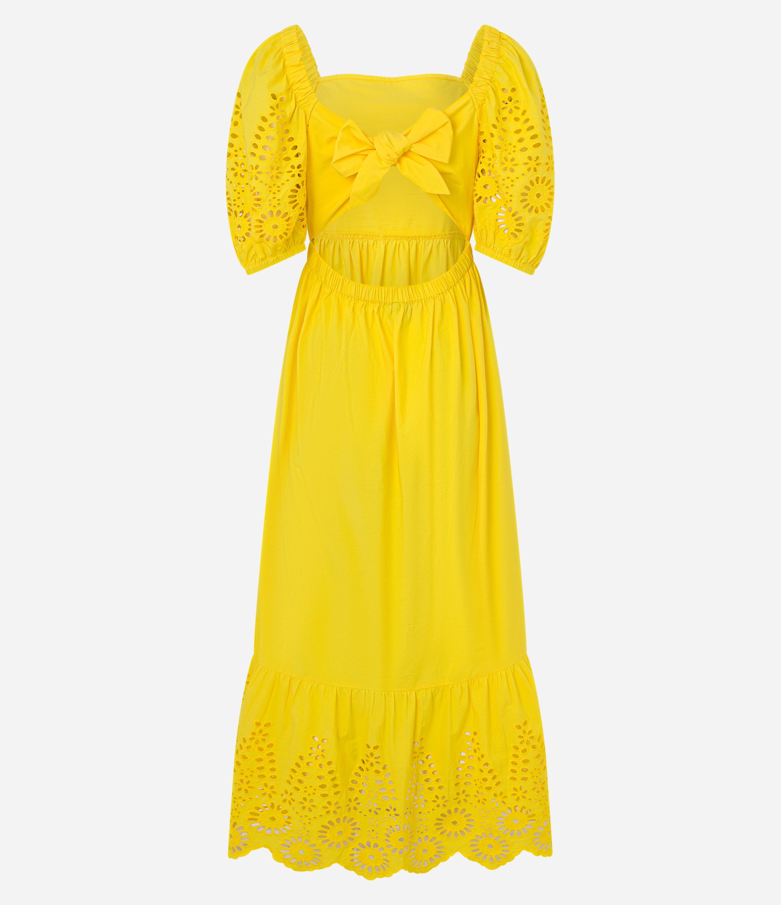 Vestido Long Midi em Laise em Manga Bufante Amarelo 7
