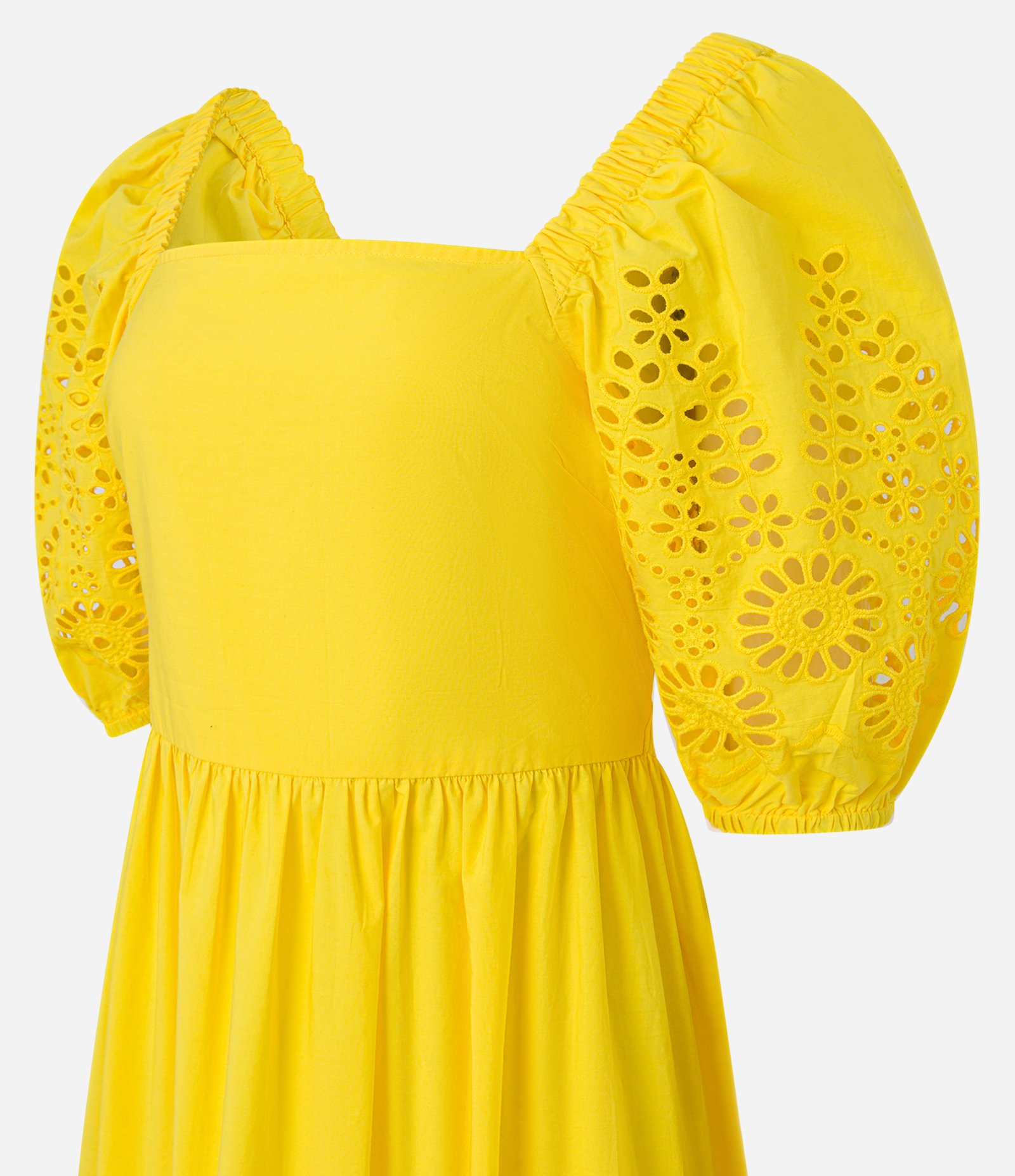 Vestido Long Midi em Laise em Manga Bufante Amarelo 8