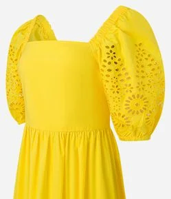 Vestido Long Midi em Laise em Manga Bufante