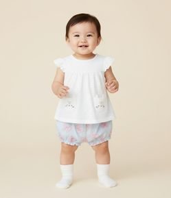 Conjunto Infantil com Estampa de Laços e Bolso de Bichinho - Tam 0 a 18 Meses