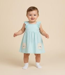 Vestido Infantil com Estampa Poá Ursos e Calcinha - Tam  0 a 18 meses