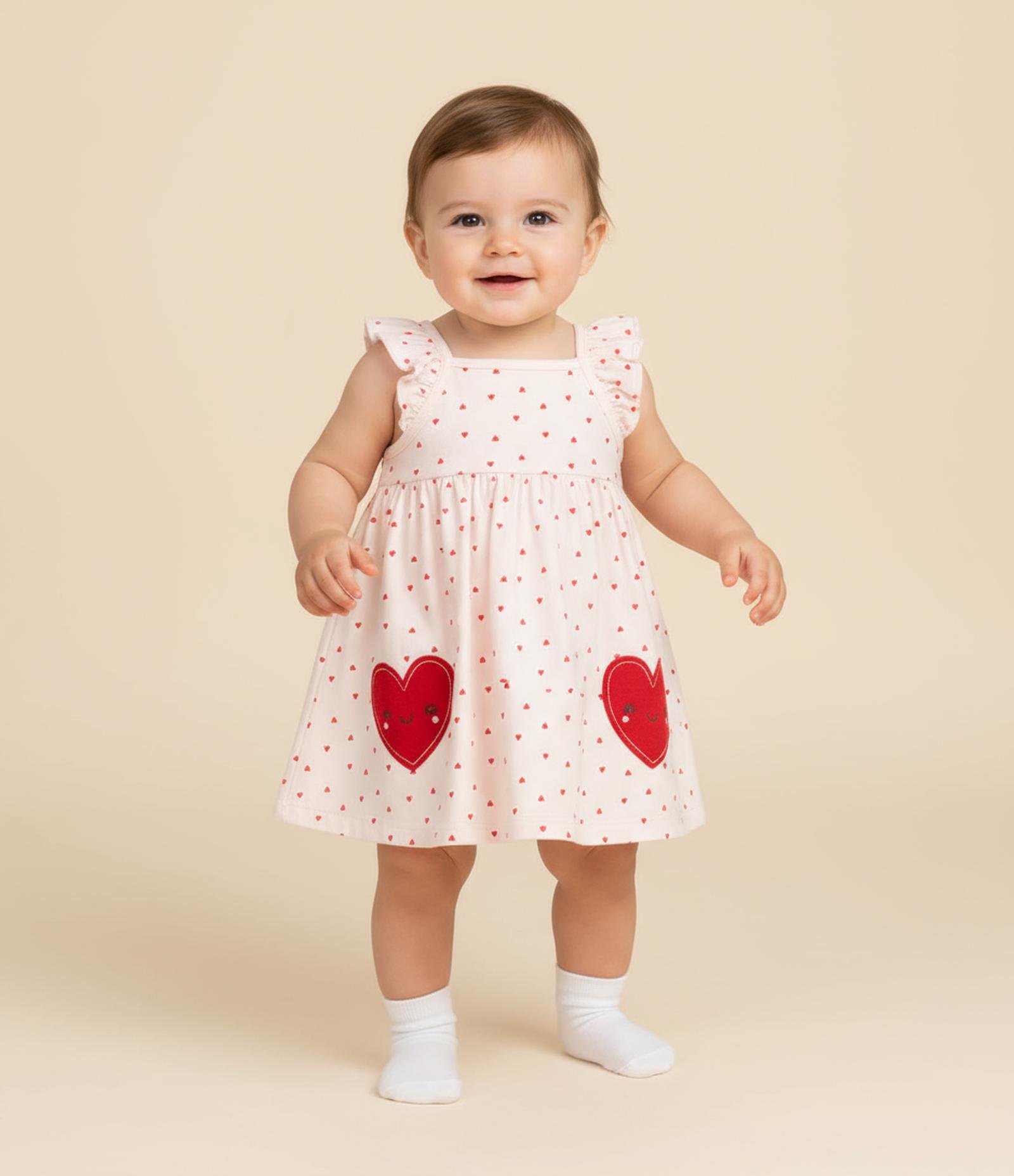 Vestido Infantil com Estampa de Corações com Calcinha - Tam 0 a 18 meses Rosa 1
