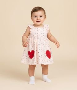 Vestido Infantil com Estampa de Corações com Calcinha - Tam 0 a 18 meses