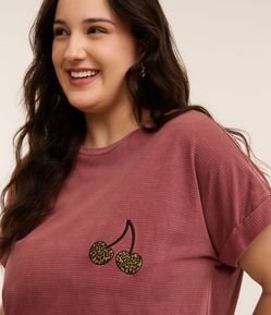 Blusa Fio Tinto e Cereja com Manga Dobrada Curve & Plus Size