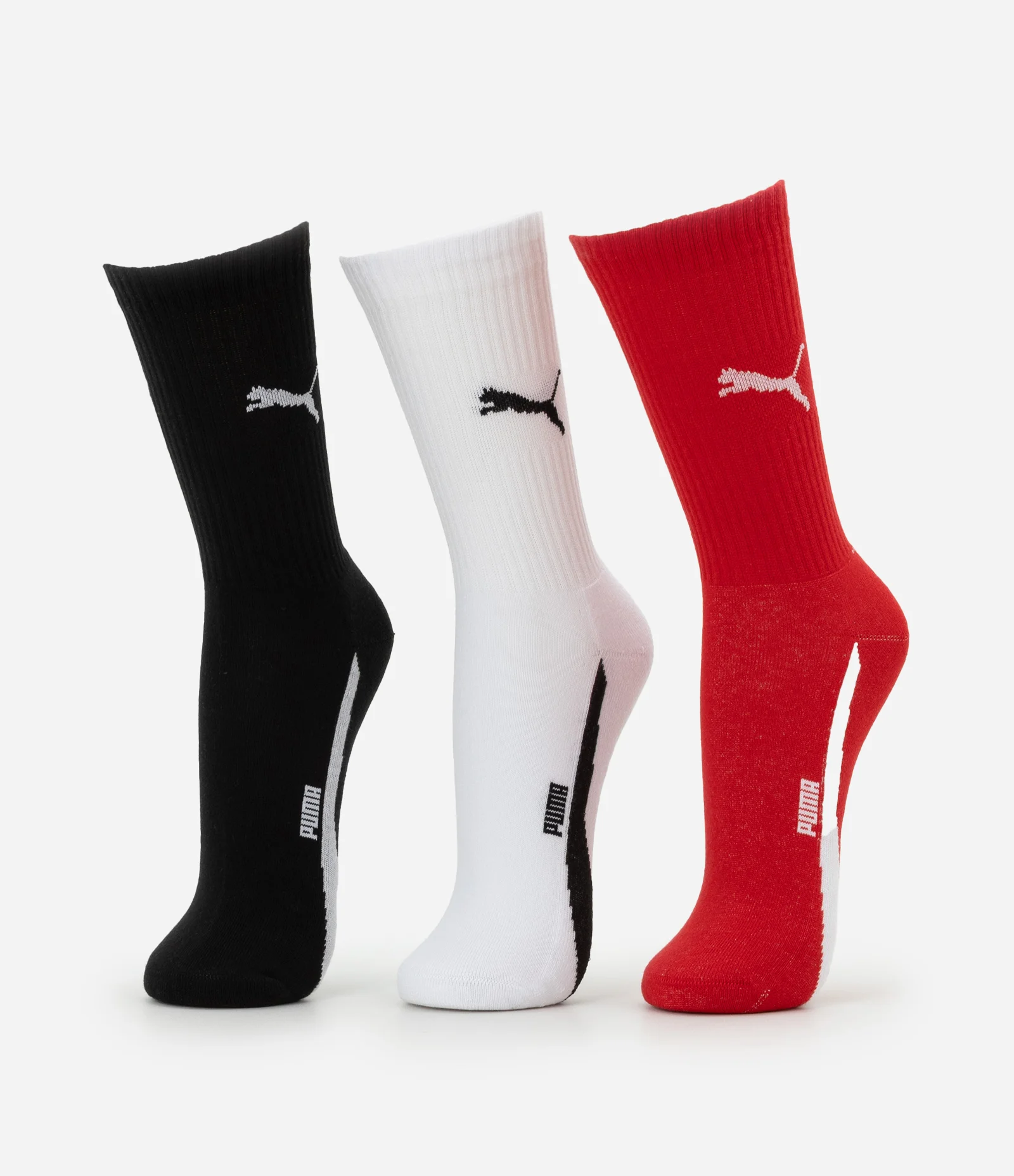 Kit 03 Meias Cano Longo Racing Puma Vermelho/Branco/Preto 1