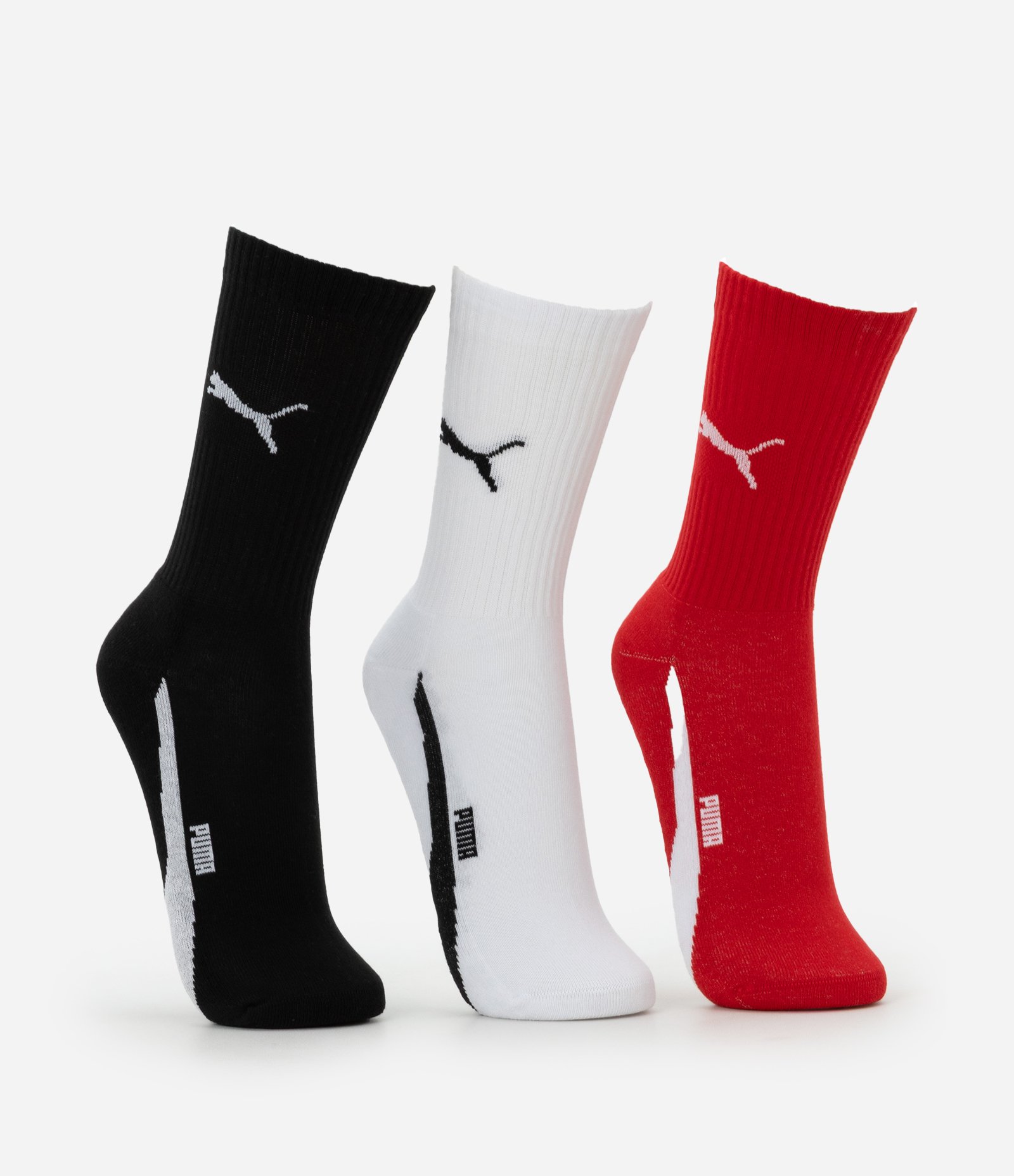 Kit 03 Meias Cano Longo Racing Puma Vermelho/Branco/Preto 2