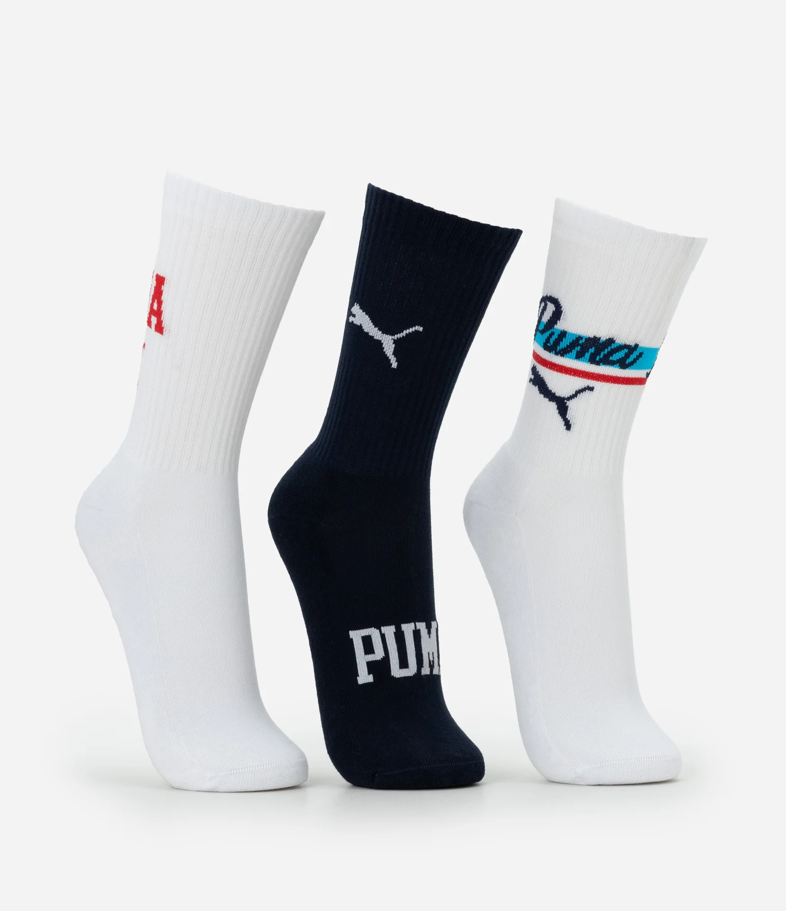 Kit 03 Meias Cano Longo College Puma Branco/Preto 2