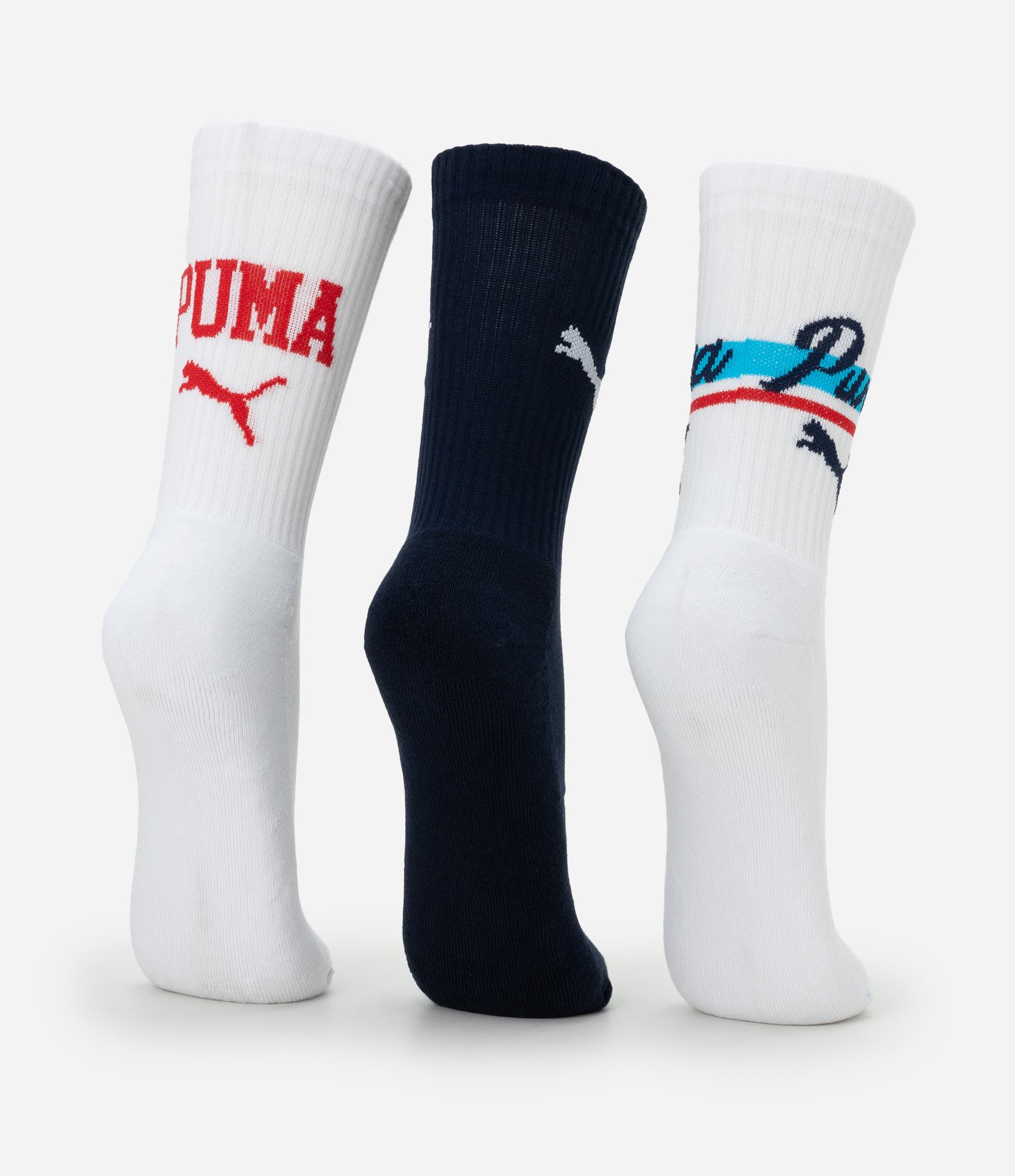 Kit 03 Meias Cano Longo College Puma Branco/Preto 3