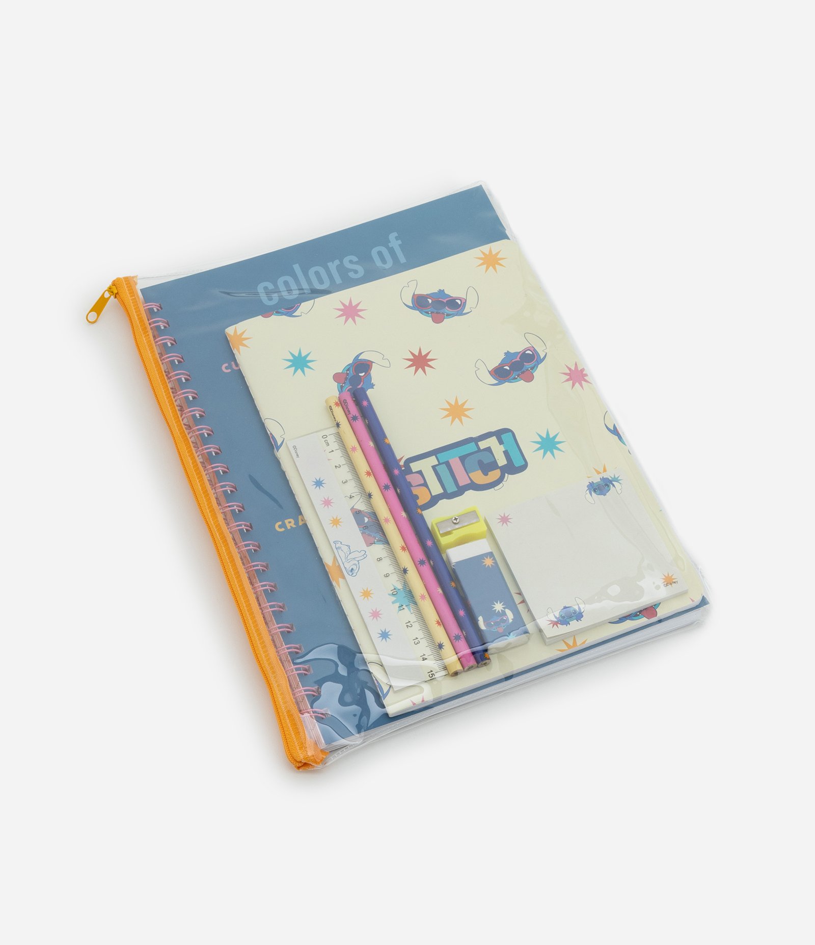 Kit Papelaria Stitch com Necessaire Cadernos Lápis e Outros Multicores 1