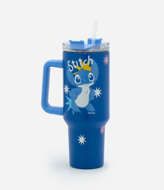Copo de Metal com Canudo Estampa do Stitch e Angel 1,2L