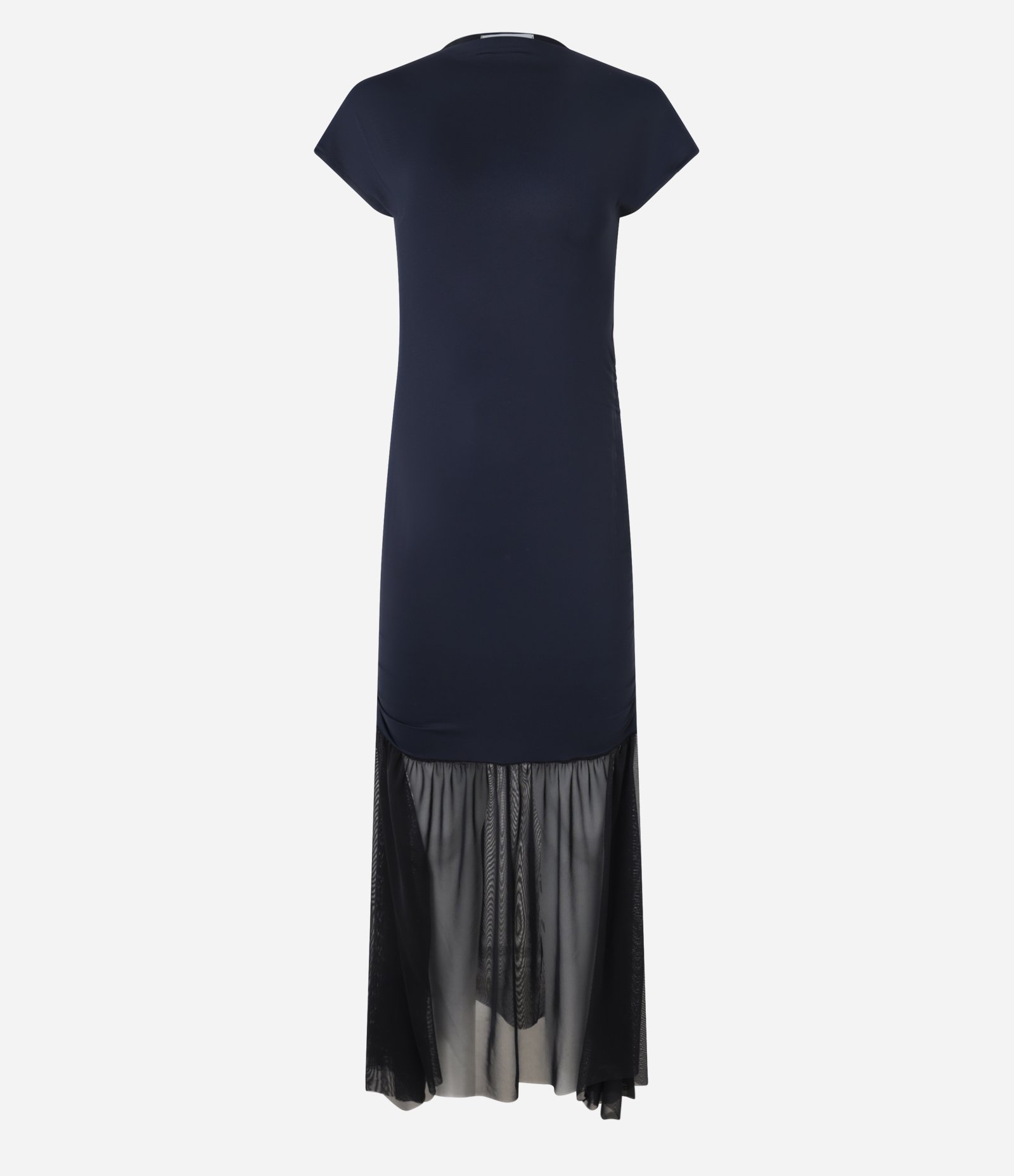 Vestido Reto Longo em Helanca com Barra Transparente Preto 5