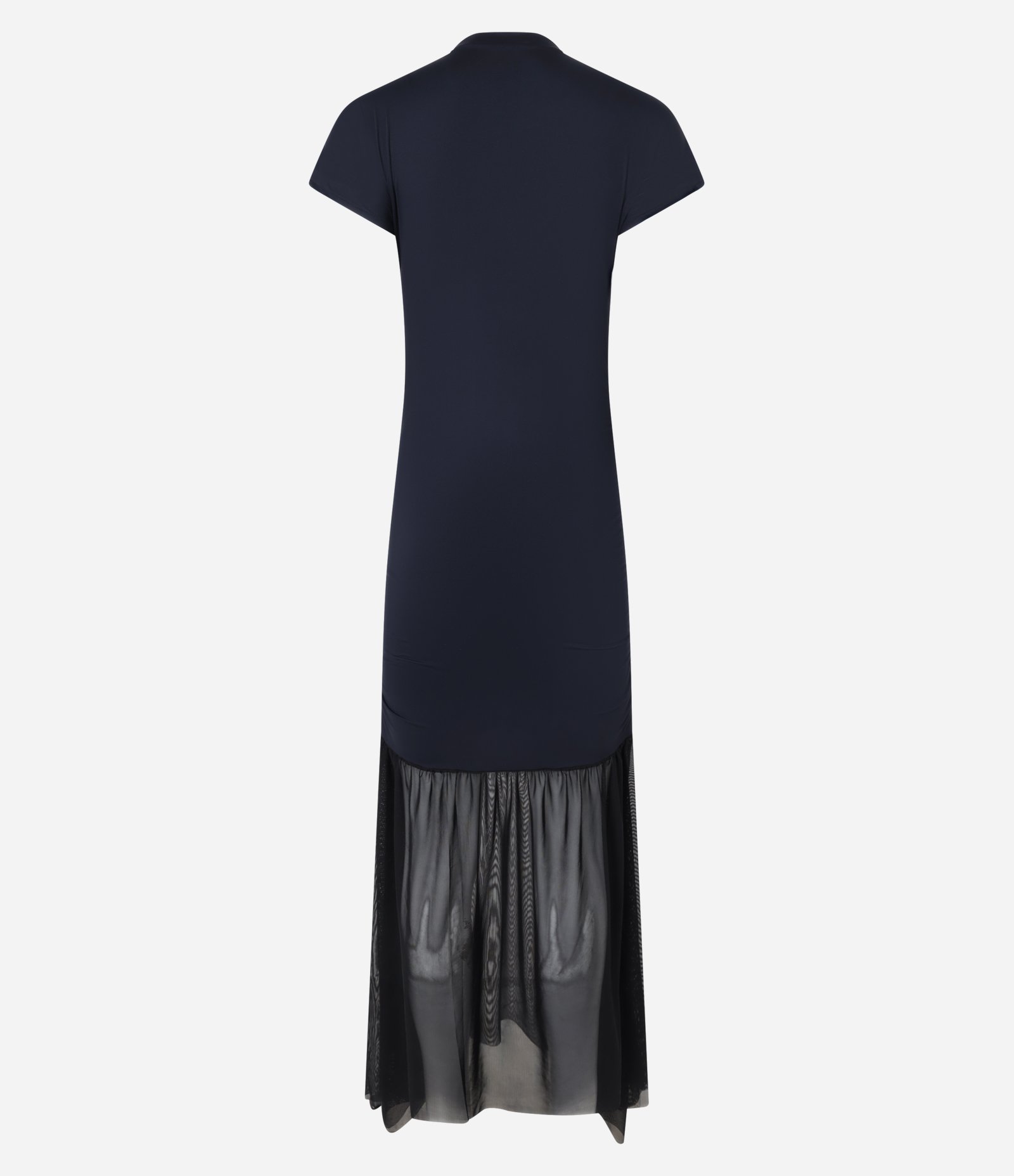 Vestido Reto Longo em Helanca com Barra Transparente Preto 6