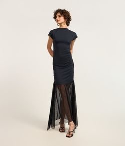 Vestido Reto Longo em Helanca com Barra Transparente
