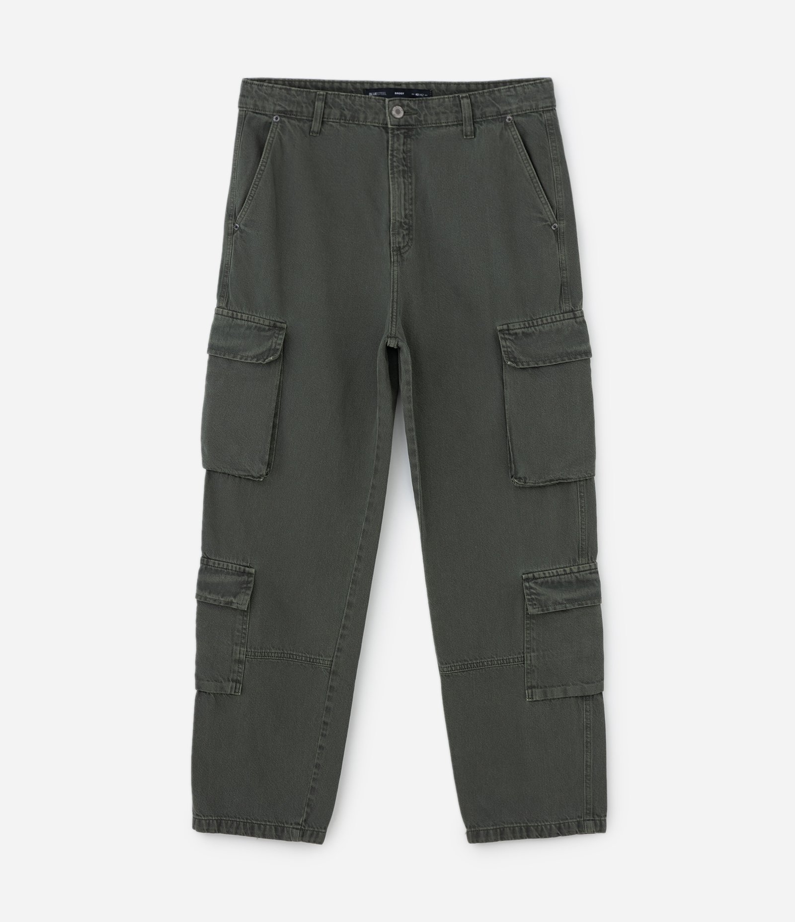 Calça Baggy em Sarja com Bolsos Cargos Verde 7