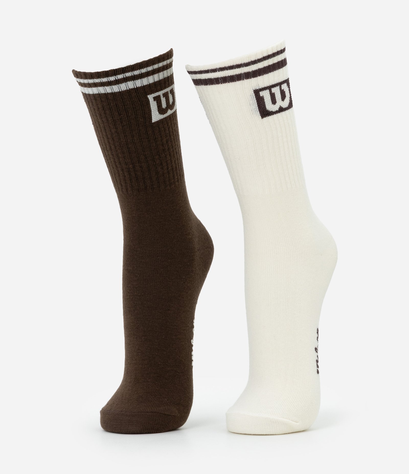 Kit 02 Meias Esportivas de Cano Alto em Algodão com Logo Wilson Marrom/Branco 1