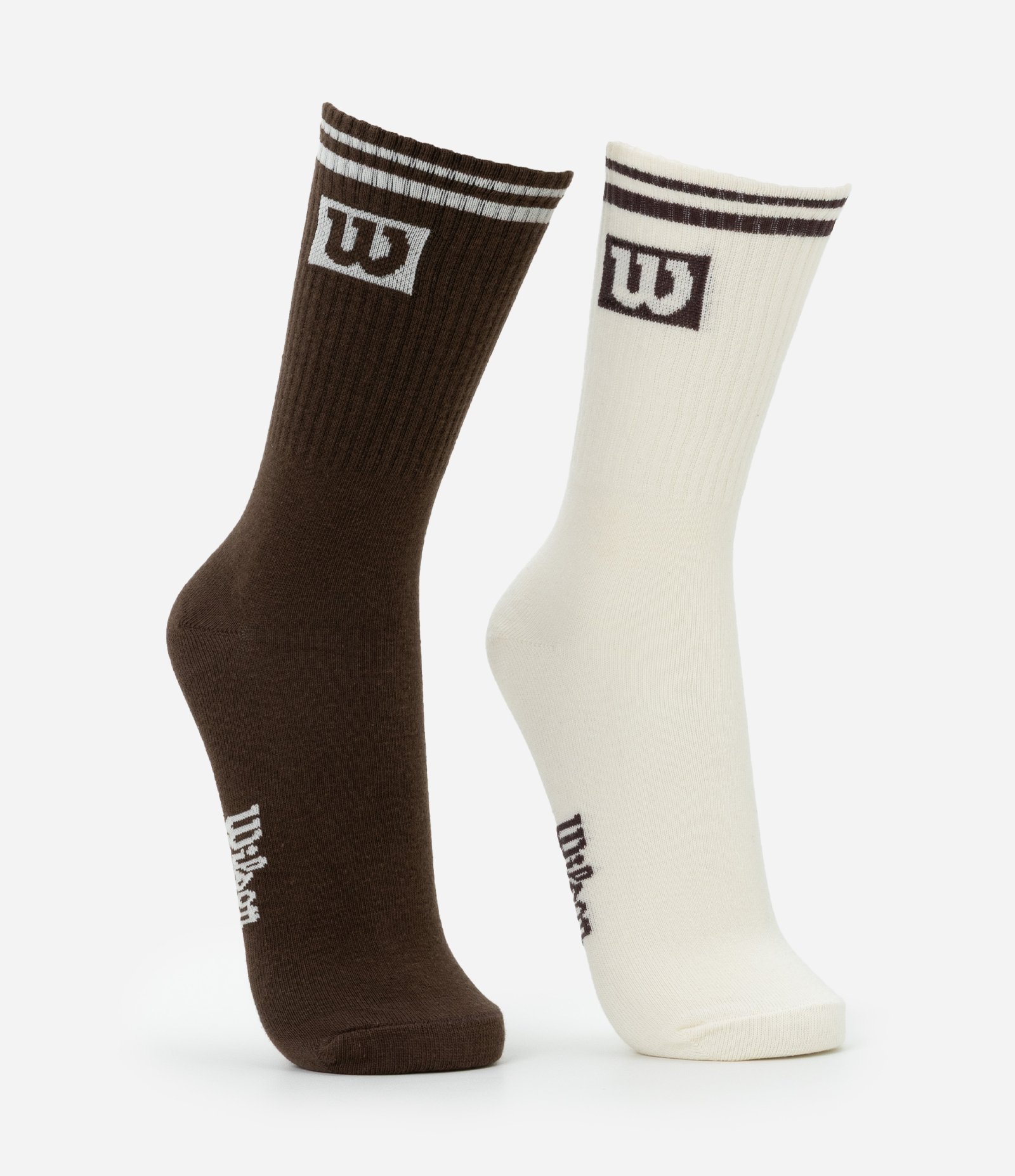 Kit 02 Meias Esportivas de Cano Alto em Algodão com Logo Wilson Marrom/Branco 2