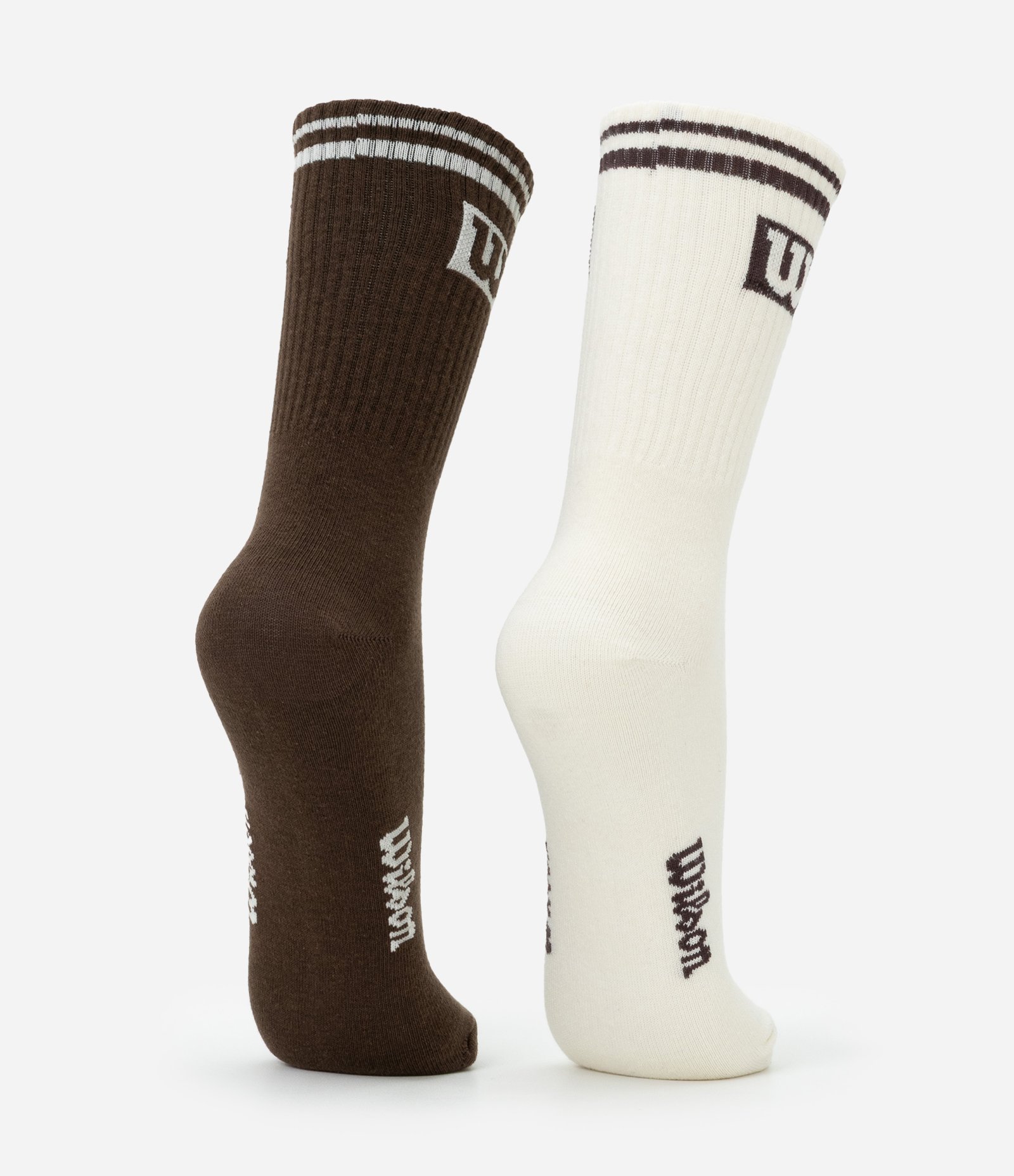 Kit 02 Meias Esportivas de Cano Alto em Algodão com Logo Wilson Marrom/Branco 3