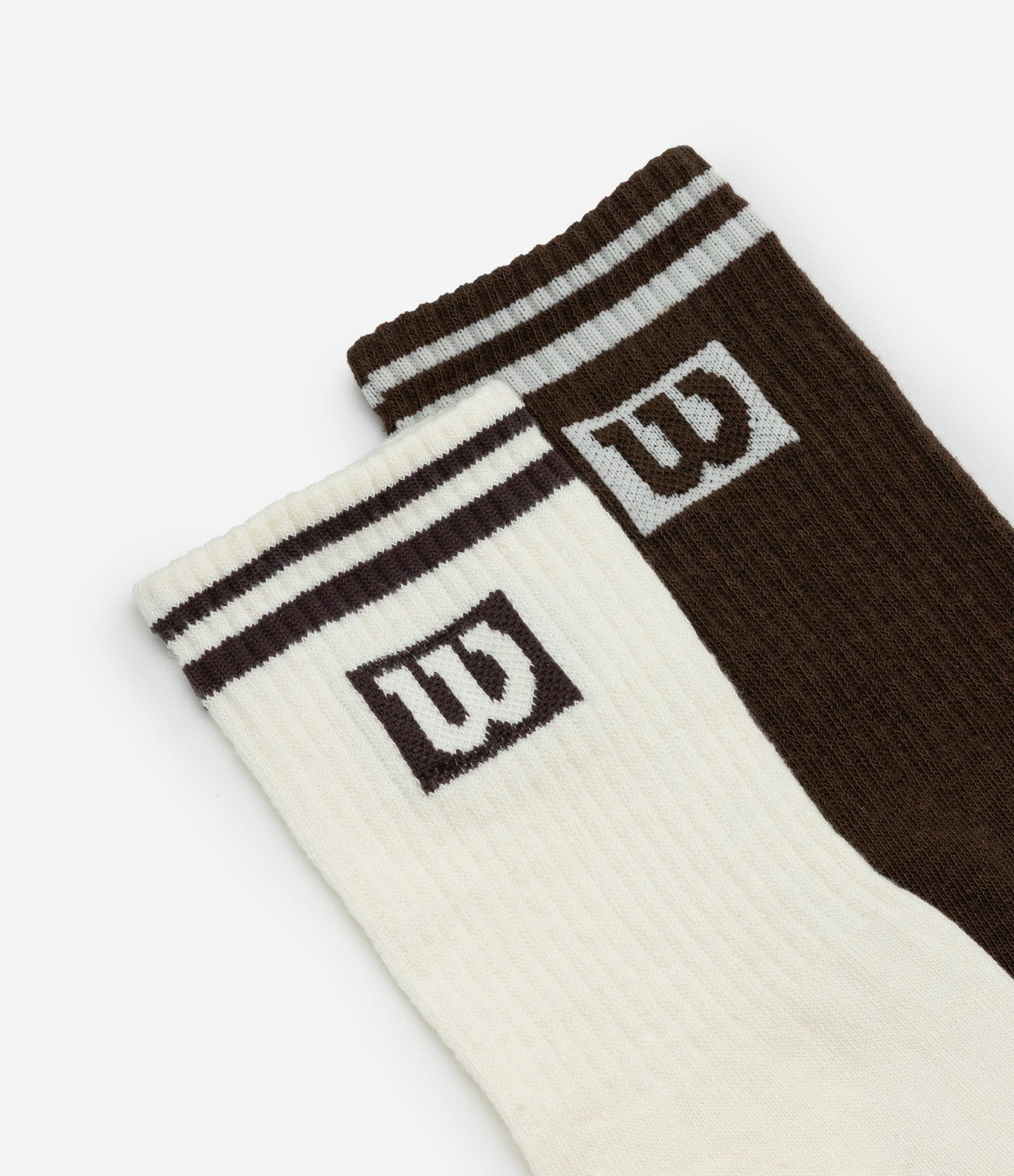 Kit 02 Meias Esportivas de Cano Alto em Algodão com Logo Wilson Marrom/Branco 4