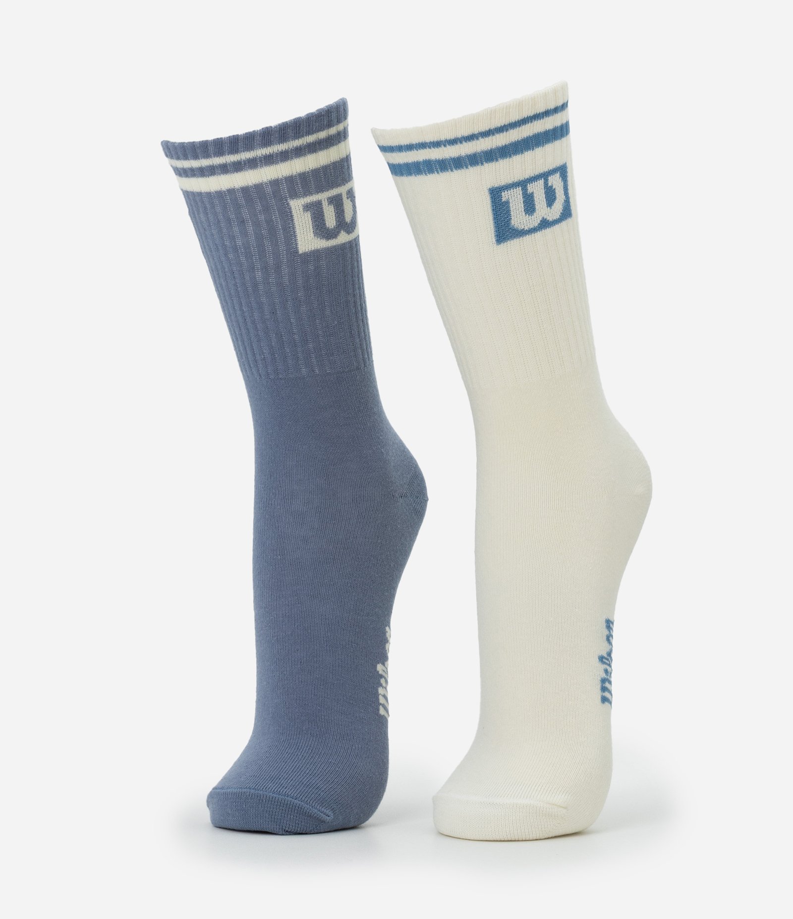 Kit 02 Meias Esportivas de Cano Alto em Algodão com Logo Wilson Azul/Branco 1