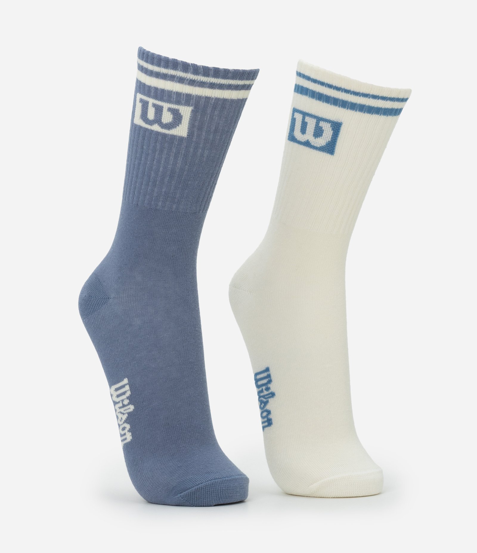 Kit 02 Meias Esportivas de Cano Alto em Algodão com Logo Wilson Azul/Branco 2
