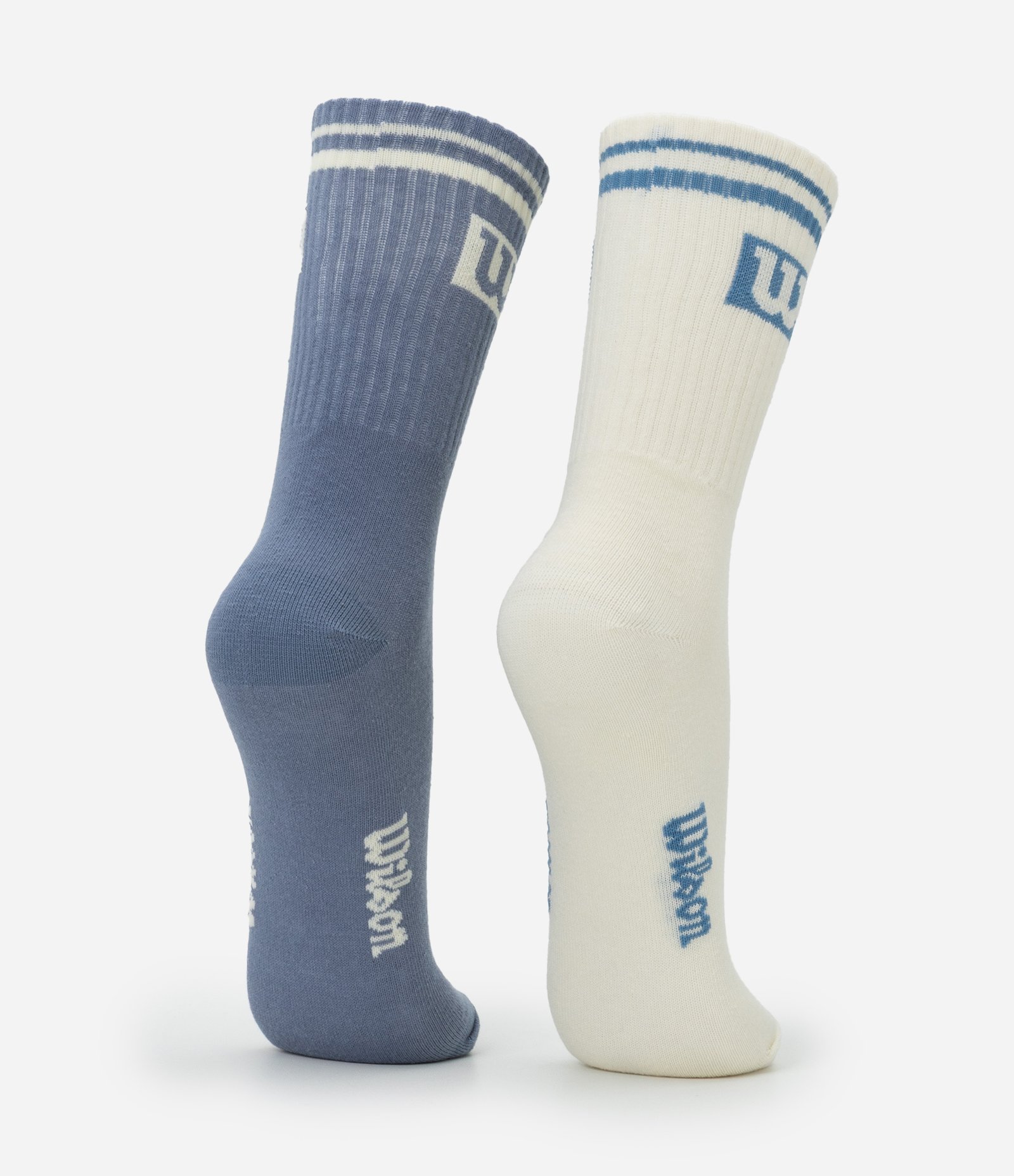 Kit 02 Meias Esportivas de Cano Alto em Algodão com Logo Wilson Azul/Branco 3