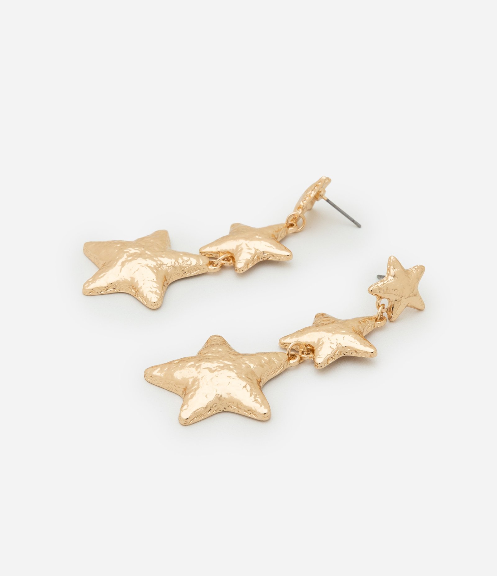 Brinco Fio com Pingente de Estrelas Texturizadas Dourado 2