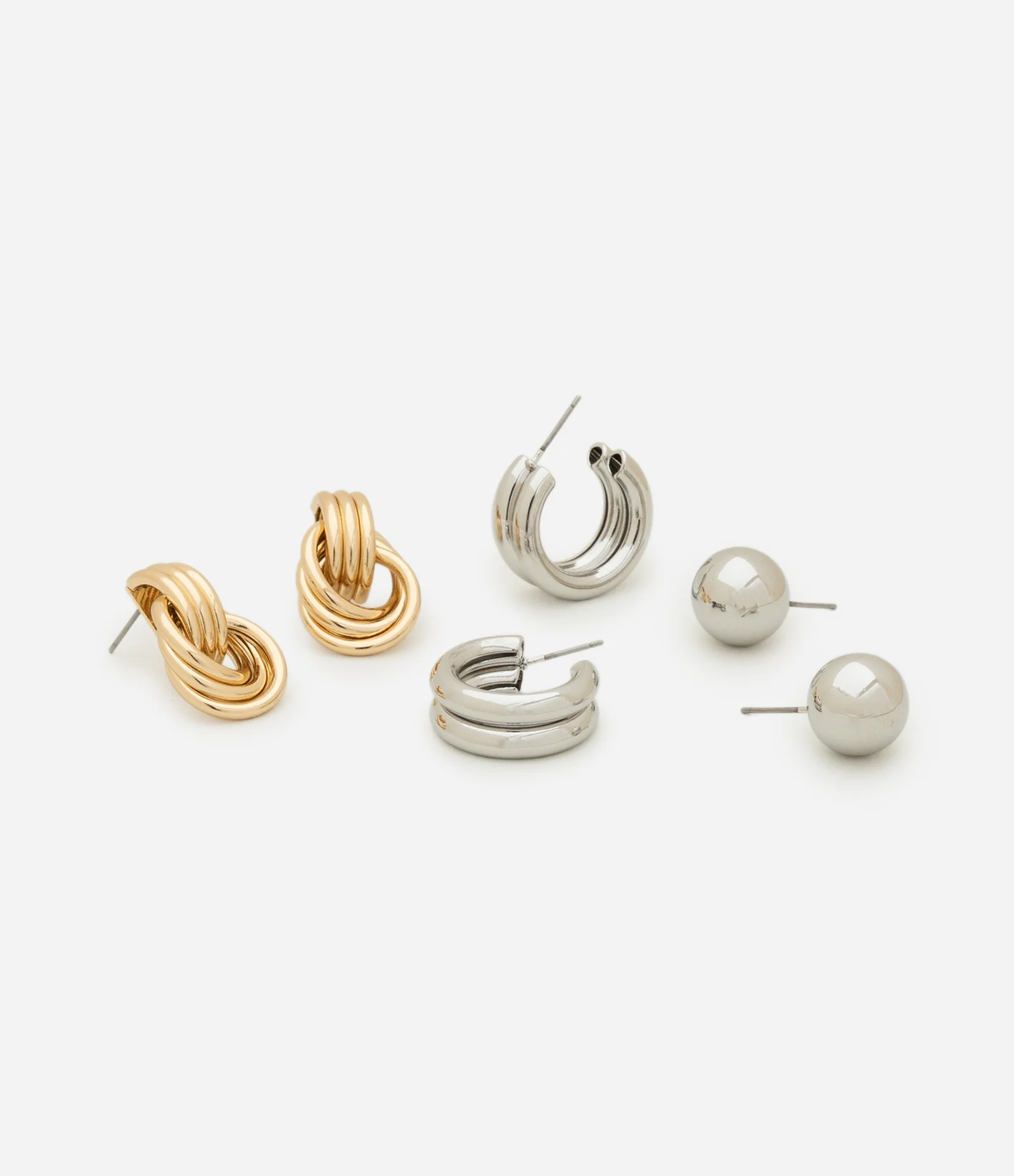 Kit 03 Brincos com Modelos Diversos Bicolor Dourado/Prata 2