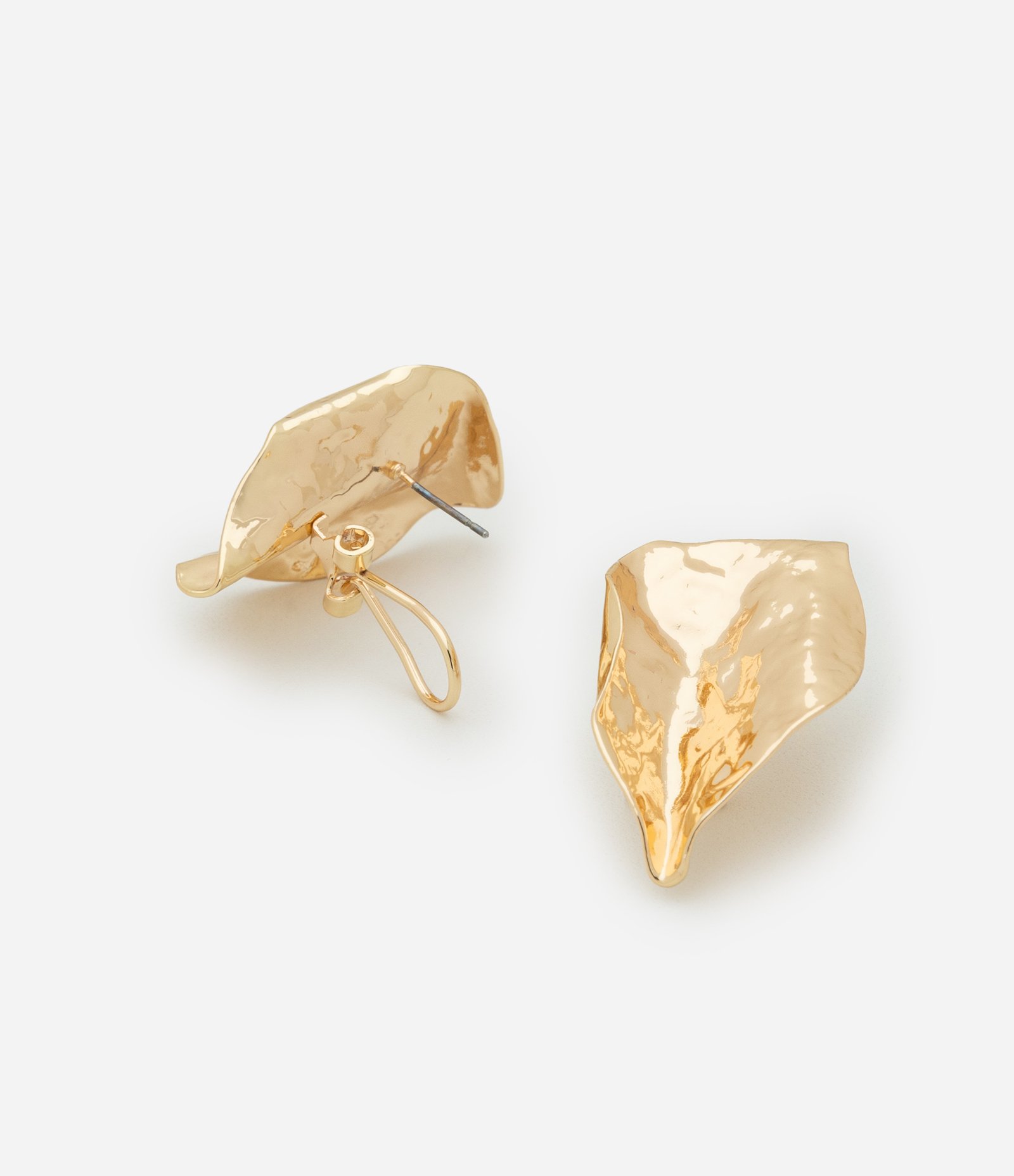 Brinco Botão Pétala Amassada Dourado 2