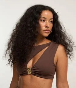 Blusa Cropped com Recorte Vazado e Aviamento Frontal