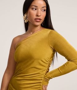 Vestido New Midi em Ribana com Decote Ombro Só