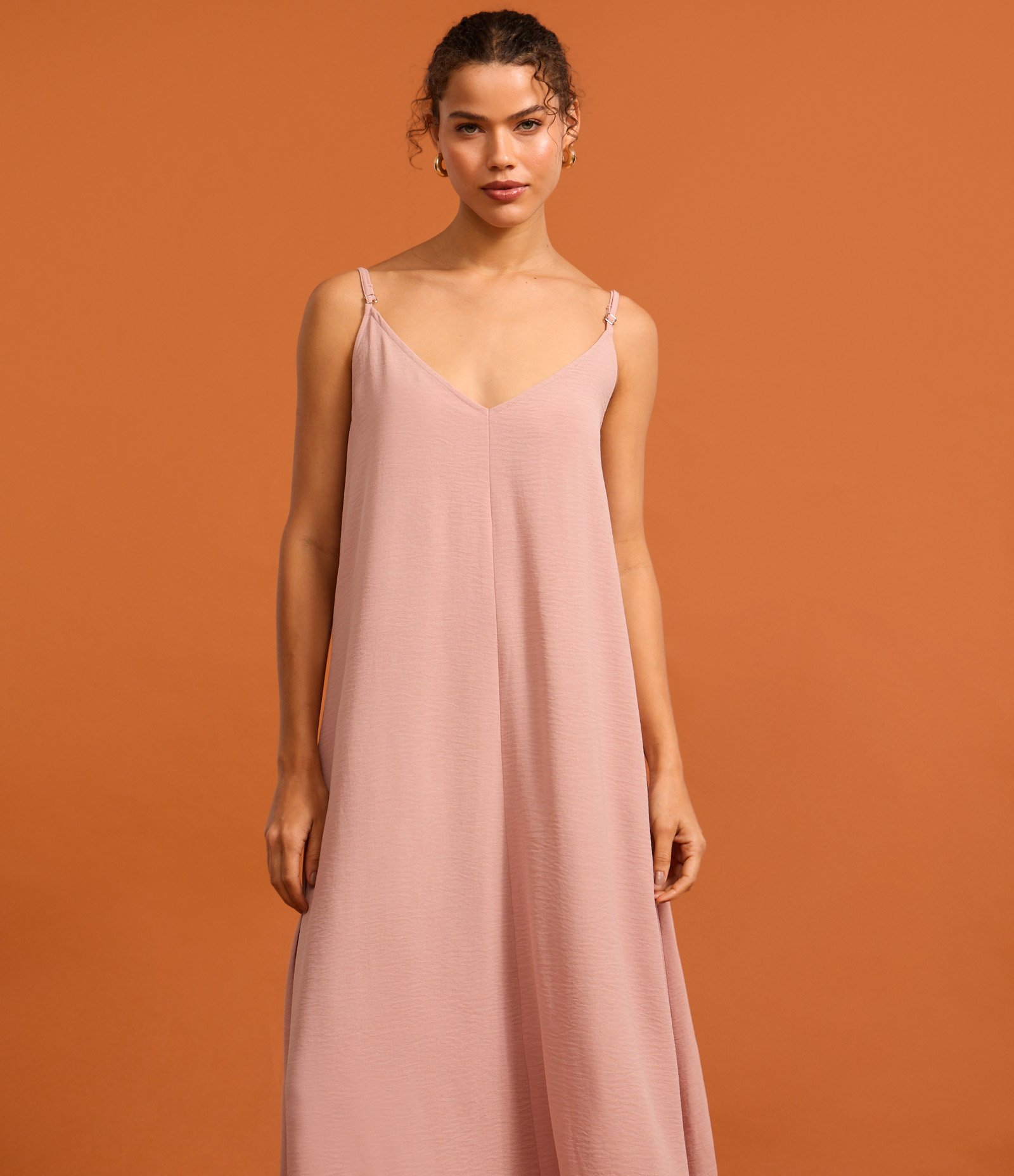 Vestido Long Midi em Crepe com Alcinhas Rosa 5