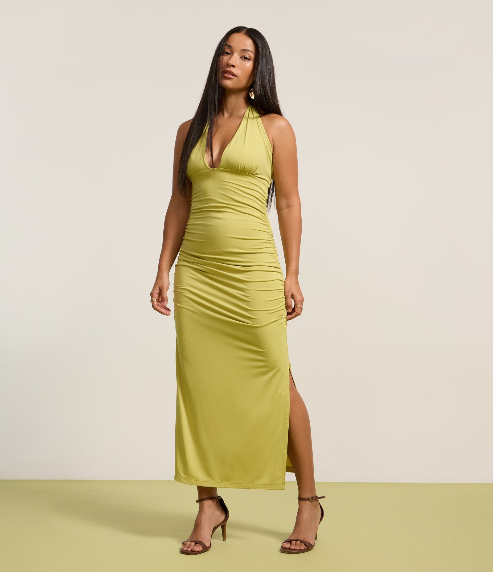 Vestido New Midi em Jersey com Drapeados Laterais Verde 5