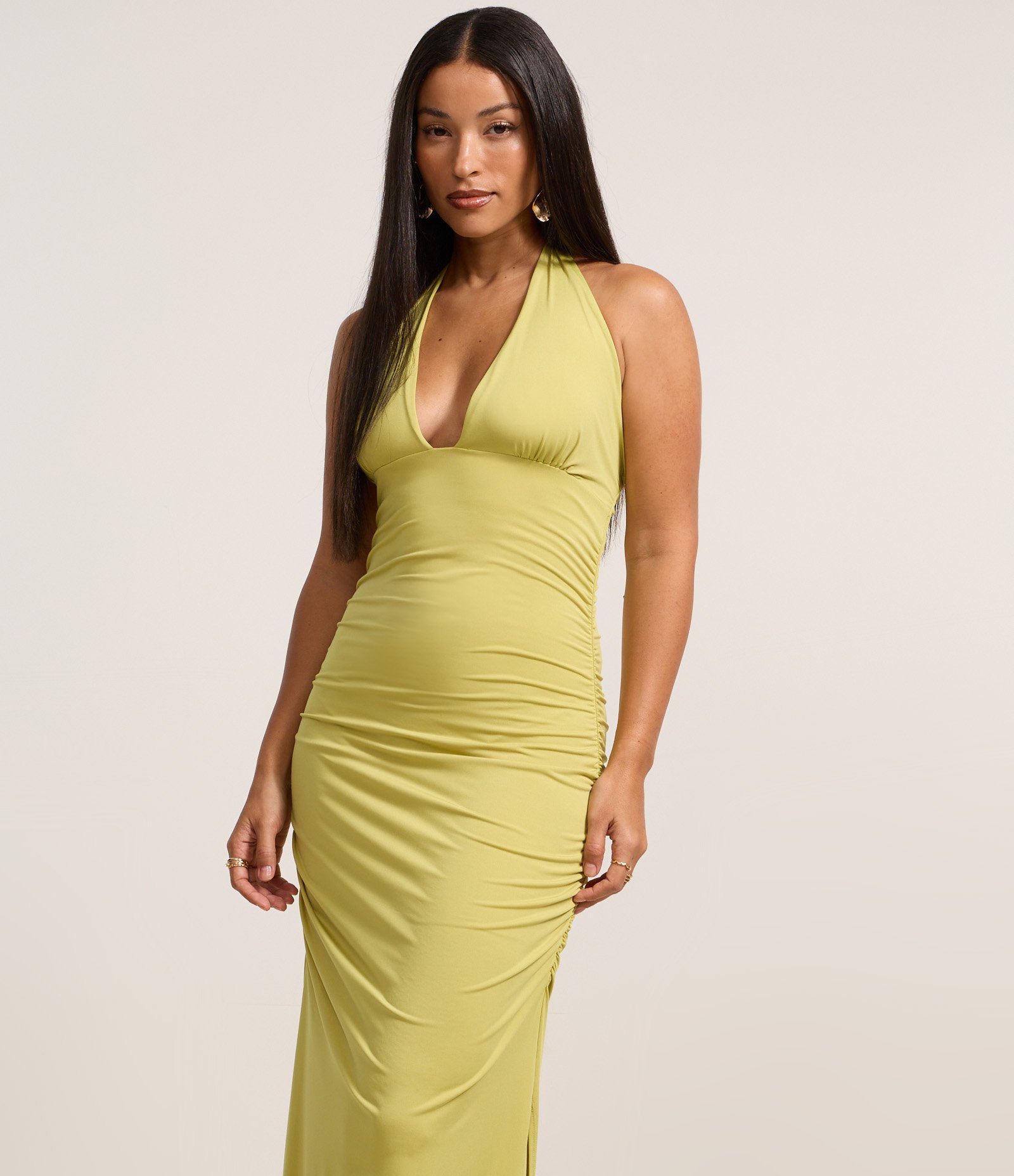 Vestido New Midi em Jersey com Drapeados Laterais Verde 2