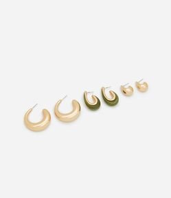 Kit 03 Brincos Argolas com Formatos Diversos