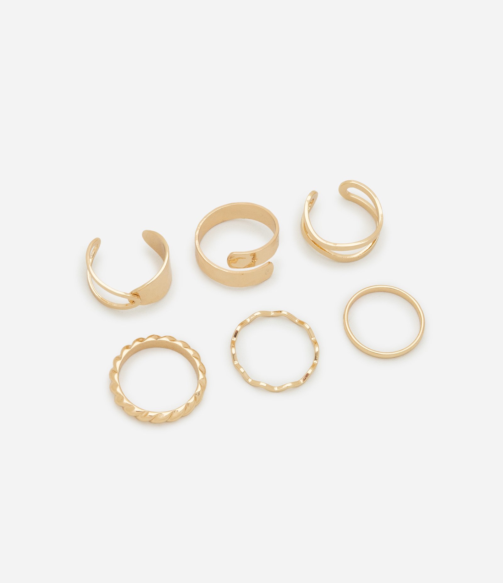 Kit 06 Anéis com Formas Diversas Dourado 1