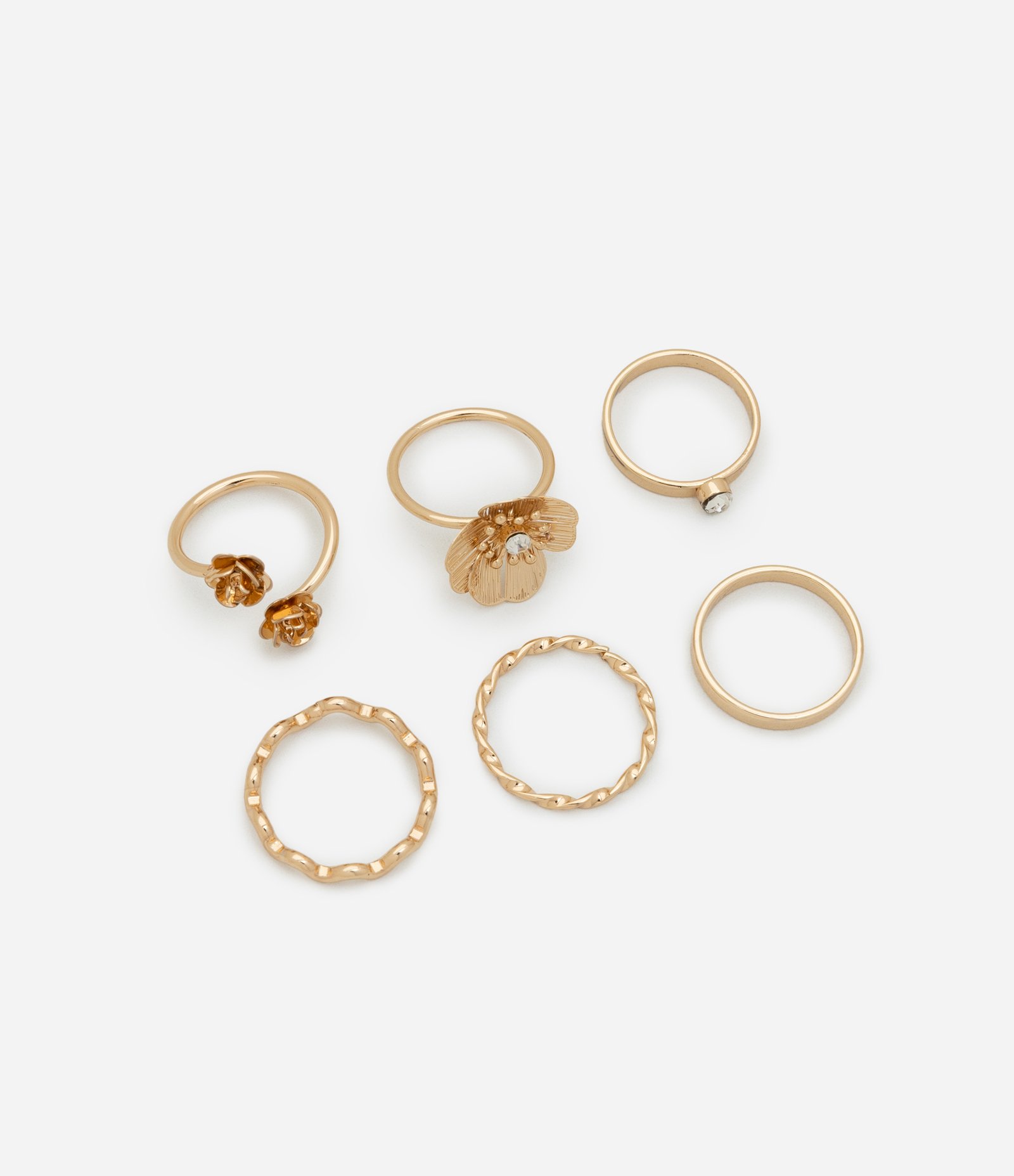 Kit 06 Anéis com Formas e Detalhes Delicados Dourado 1