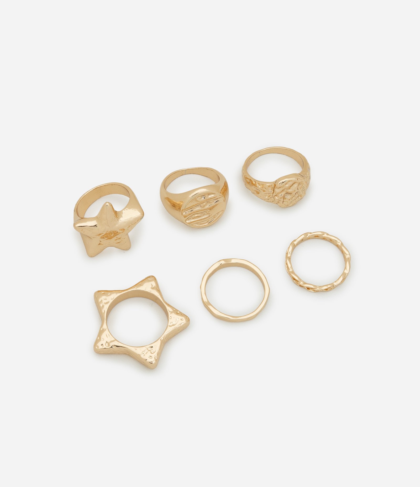 Kit 06 Anéis com Forma e Tamanhos Variados Dourado 1