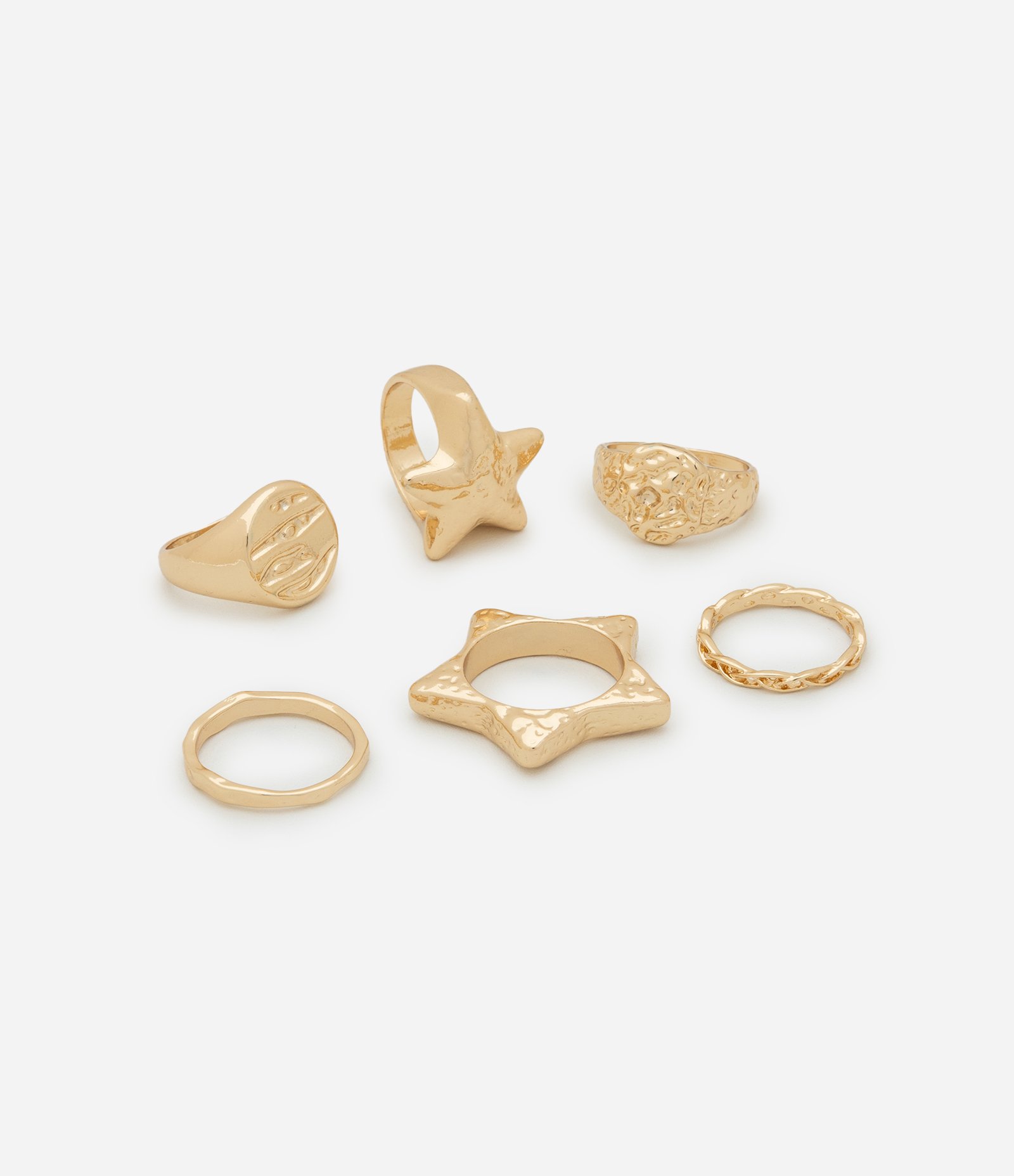 Kit 06 Anéis com Forma e Tamanhos Variados Dourado 2