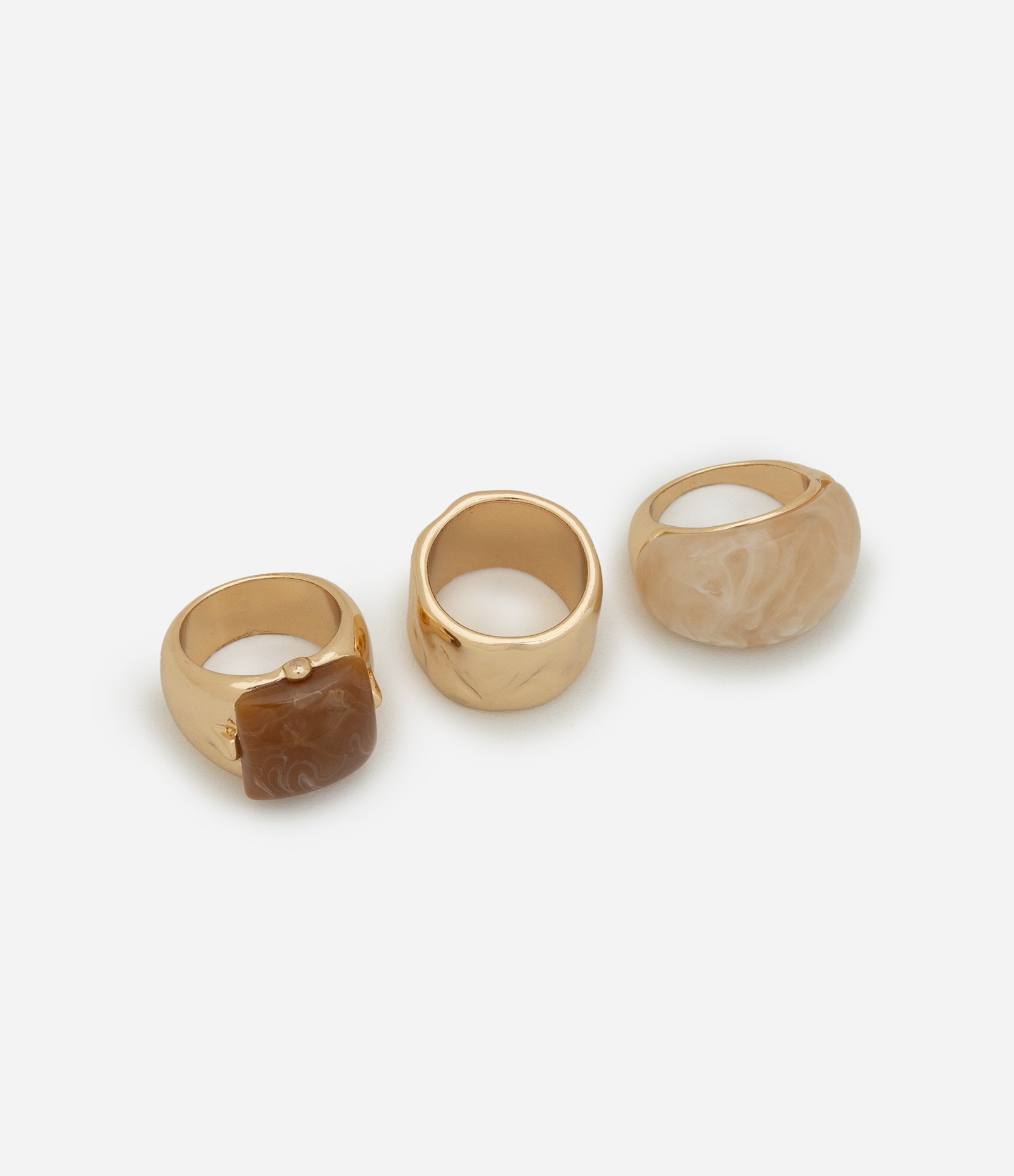 Kit 03 Anéis com Formas Diferentes e Resina Dourado 2
