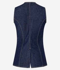 Colete Alongado em Jeans Cinturado com Botões