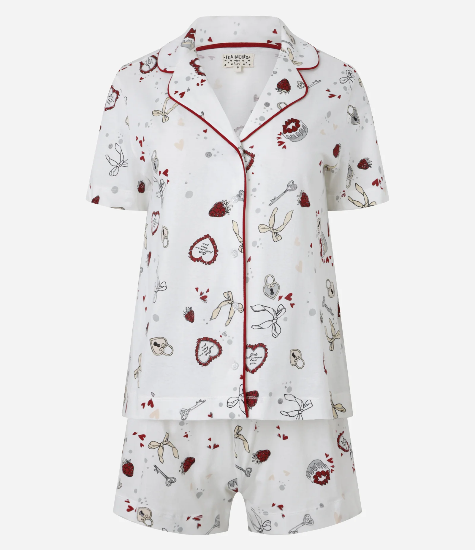 Pijama Short Doll Americano em Algodão com Estampa de ícones Girlies Branco 4