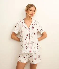 Pijama Short Doll Americano em Algodão com Estampa de ícones Girlies