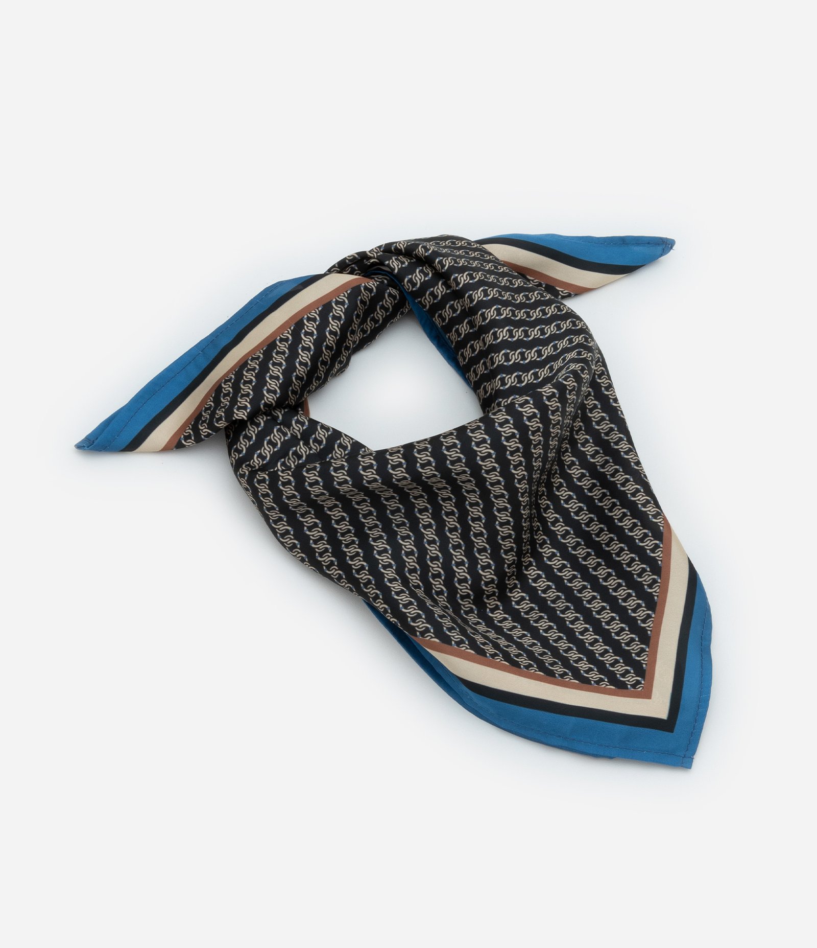 Lenço de Cetim com Estampa de Correntes Preto 3