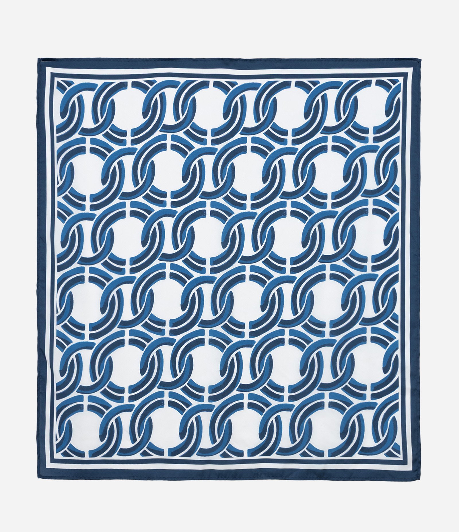 Lenço Quadrado em Cetim com Estampa de Correntes Azul 1