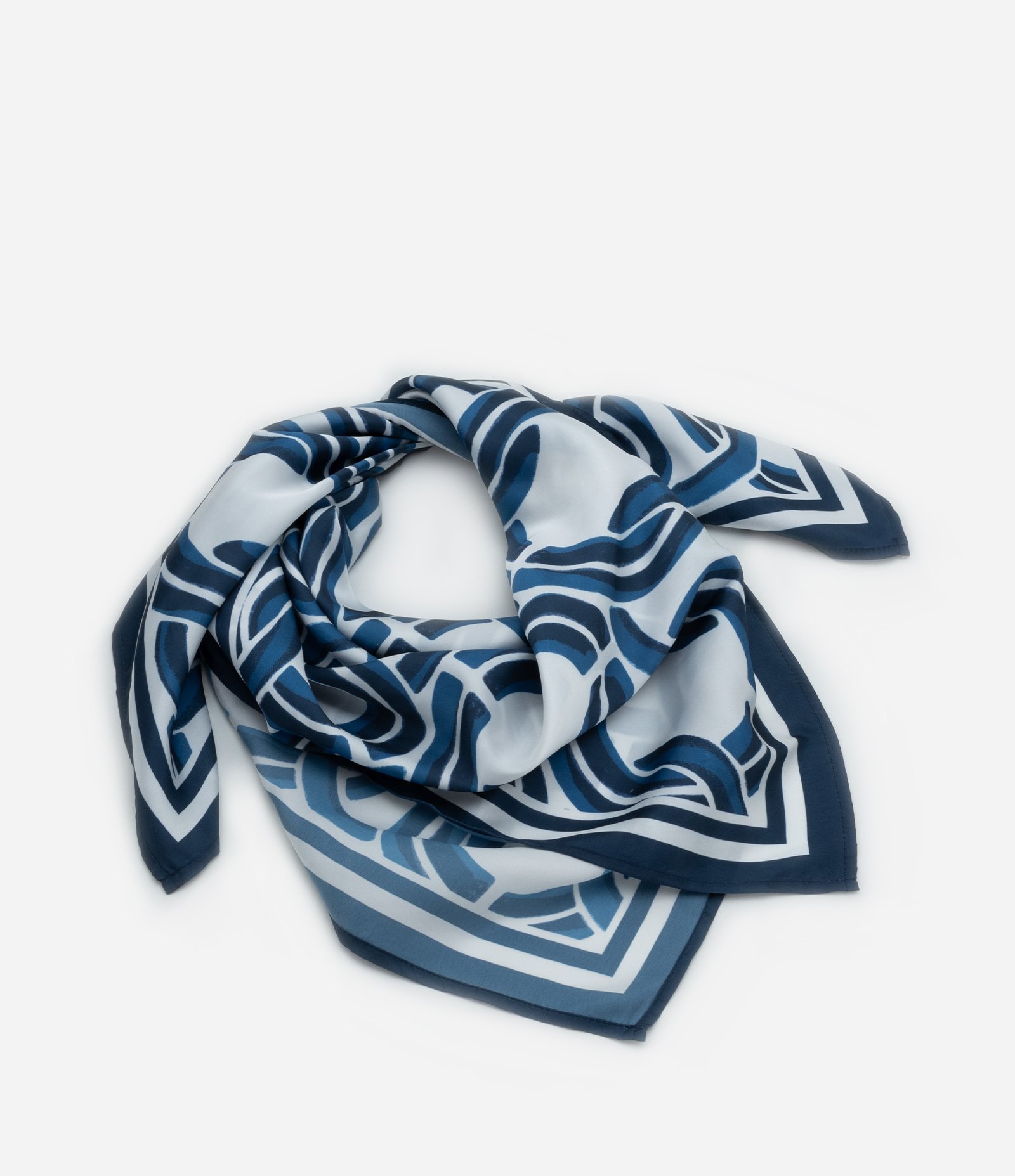 Lenço Quadrado em Cetim com Estampa de Correntes Azul 3