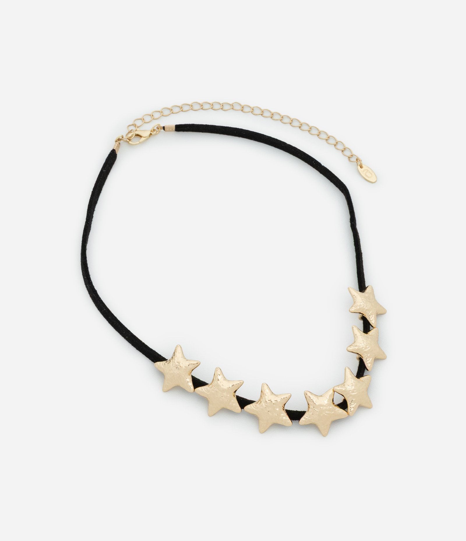 Colar Curto em Suede com Pingentes de Estrela Dourado/Preto 1