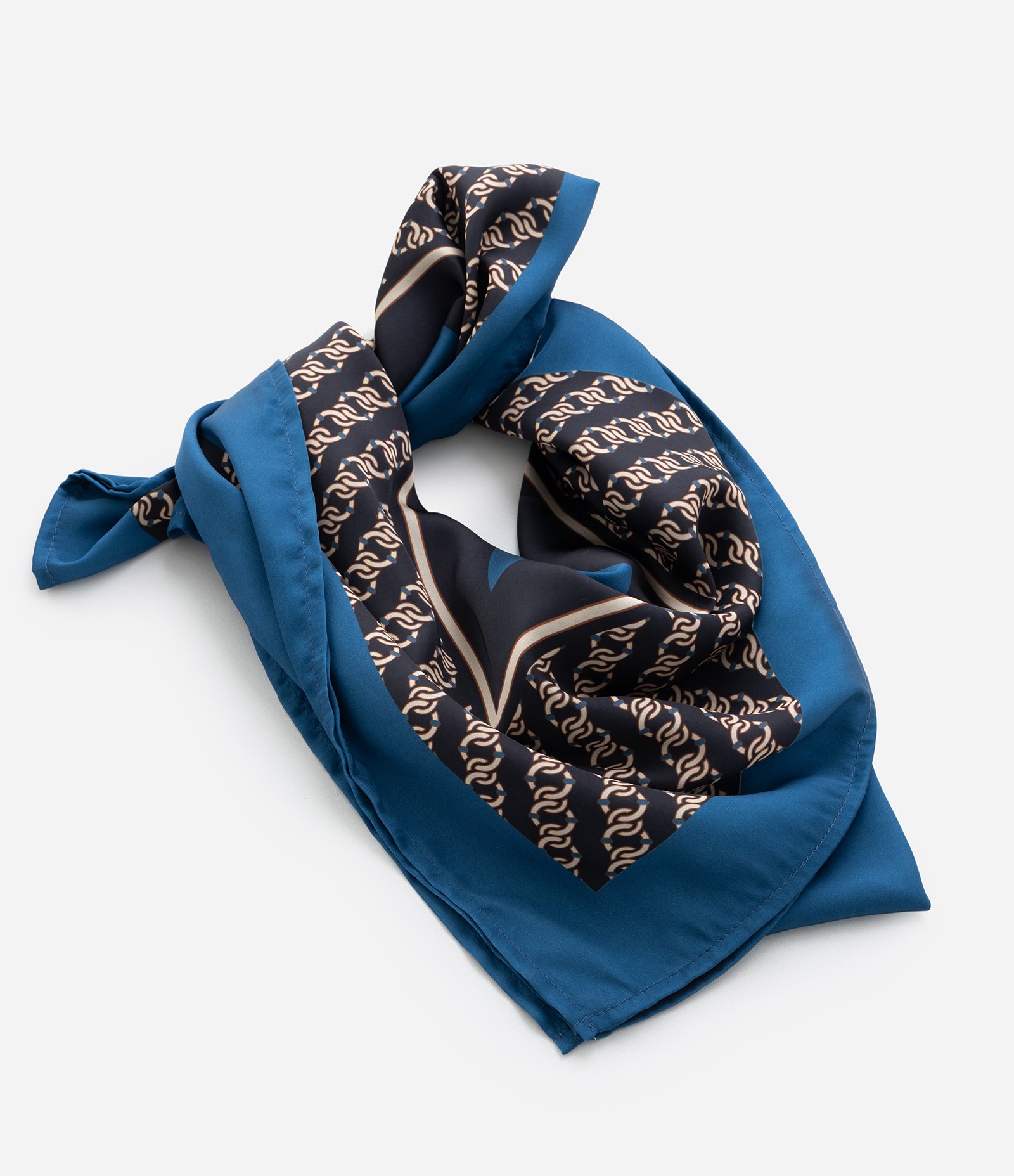 Lenço Acetinado com Estampa de Moldura Corrente Azul 3